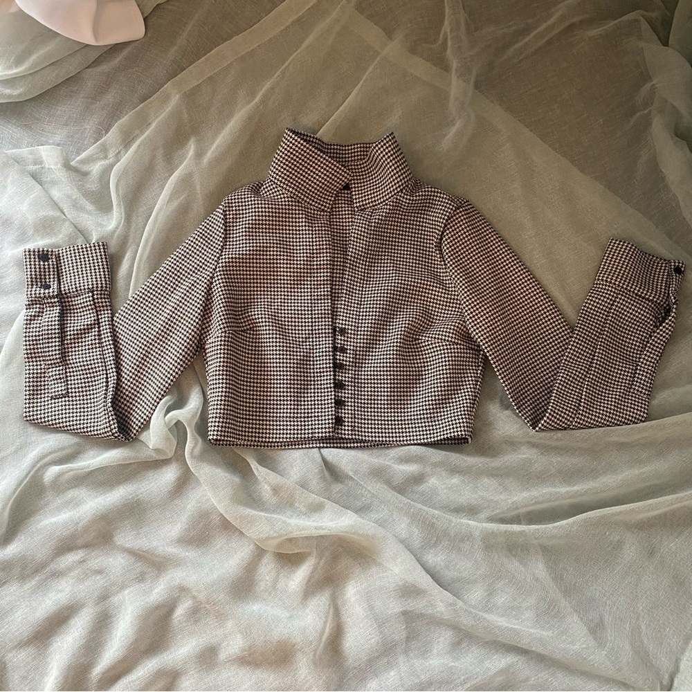 Zara Cropped Houndstooth Blazer M